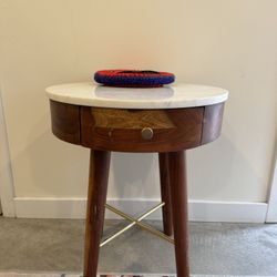 Wood And Marble End Table
