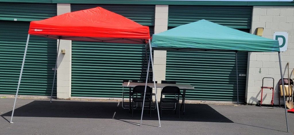 2 Tents, 1 Table, 9 Chairs