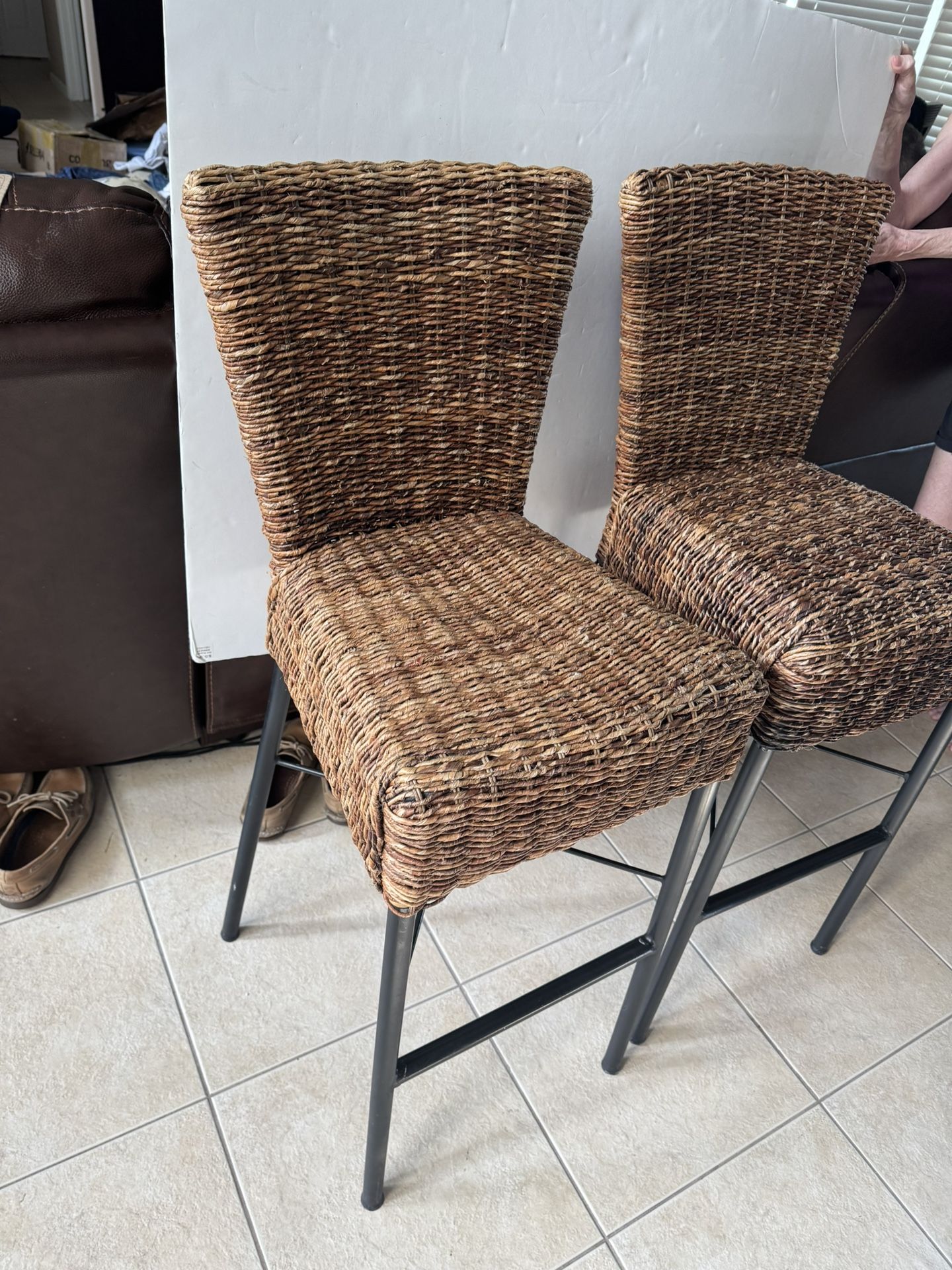 Pier One Wicker Bar Stools Matching Set of 2