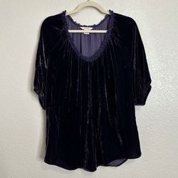 Sundance Silk Blend Velvet Deep Purple Balloon Sleeves Tunic Top, Sz Medium
