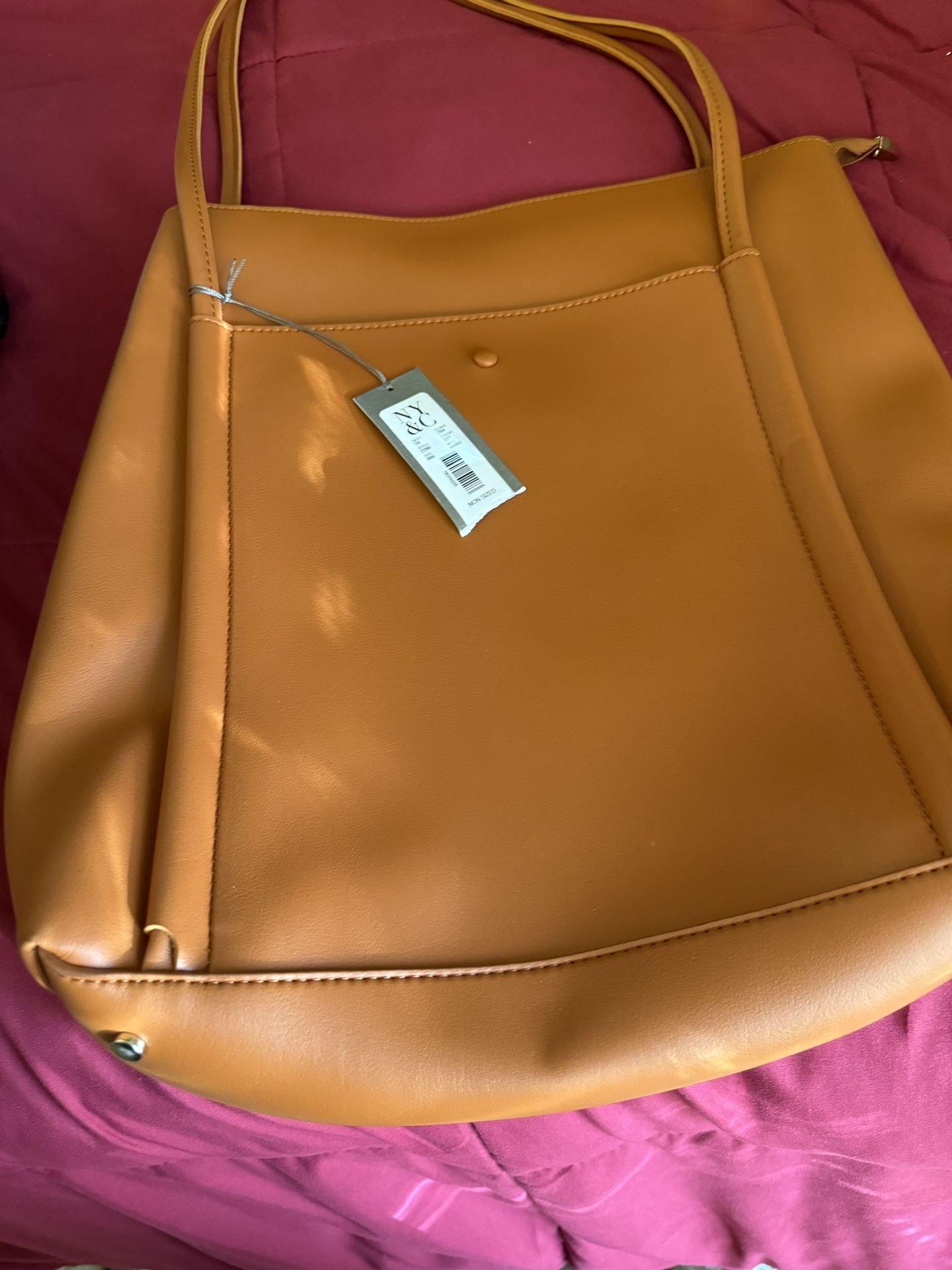 EVA MENDES LEATHER TOTE PURSE -- ORANGE BROWN - LARGE