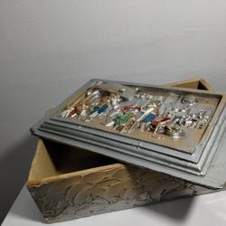 ANTIQUE - MC HANDMADE WOODEN TRINKET - JEWELRY BOX 10"×6"×4"