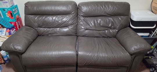Gray Leather Reclining Loveseat