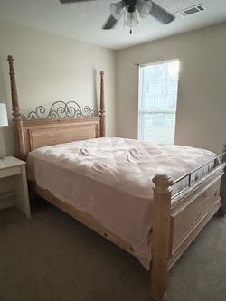 Four-Poster Wood and Iron Bed Frame