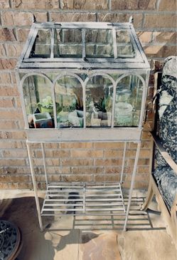 Metal and glass terrarium . Textured Finish Farmhouse Style.