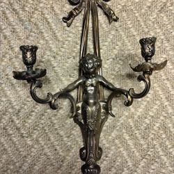 Vintage Cherub Wall Sconce Double Arm Candelabra Brass
