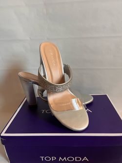 Top Moda Silver Block Heel Mule Sandals