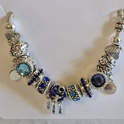 Woman's Bracelet With Beads  New Silver Blue 