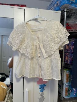 Cream Lace Eyelet Button-Up Blouse