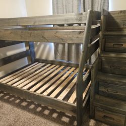 Twin Over Full Bunk Bed With Matching Stairs And Built In Drawers