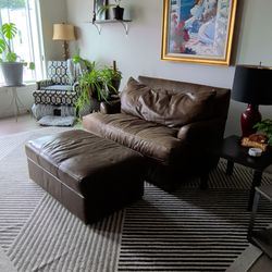 Leather Love Seat with Matching Ottoman