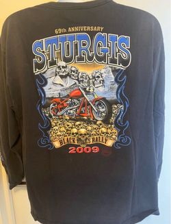 2009 69th year anniversary long sleeve Sturgis T-shirt small hole, If pictured it’s available, Size XL Black