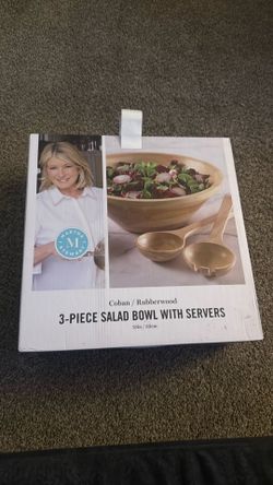 Coban Rubberwood 3 piece salad Bowl with servers spoons