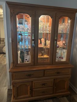 Solid oak China Caninet/ Hutch -Beveled Glass -77” tall