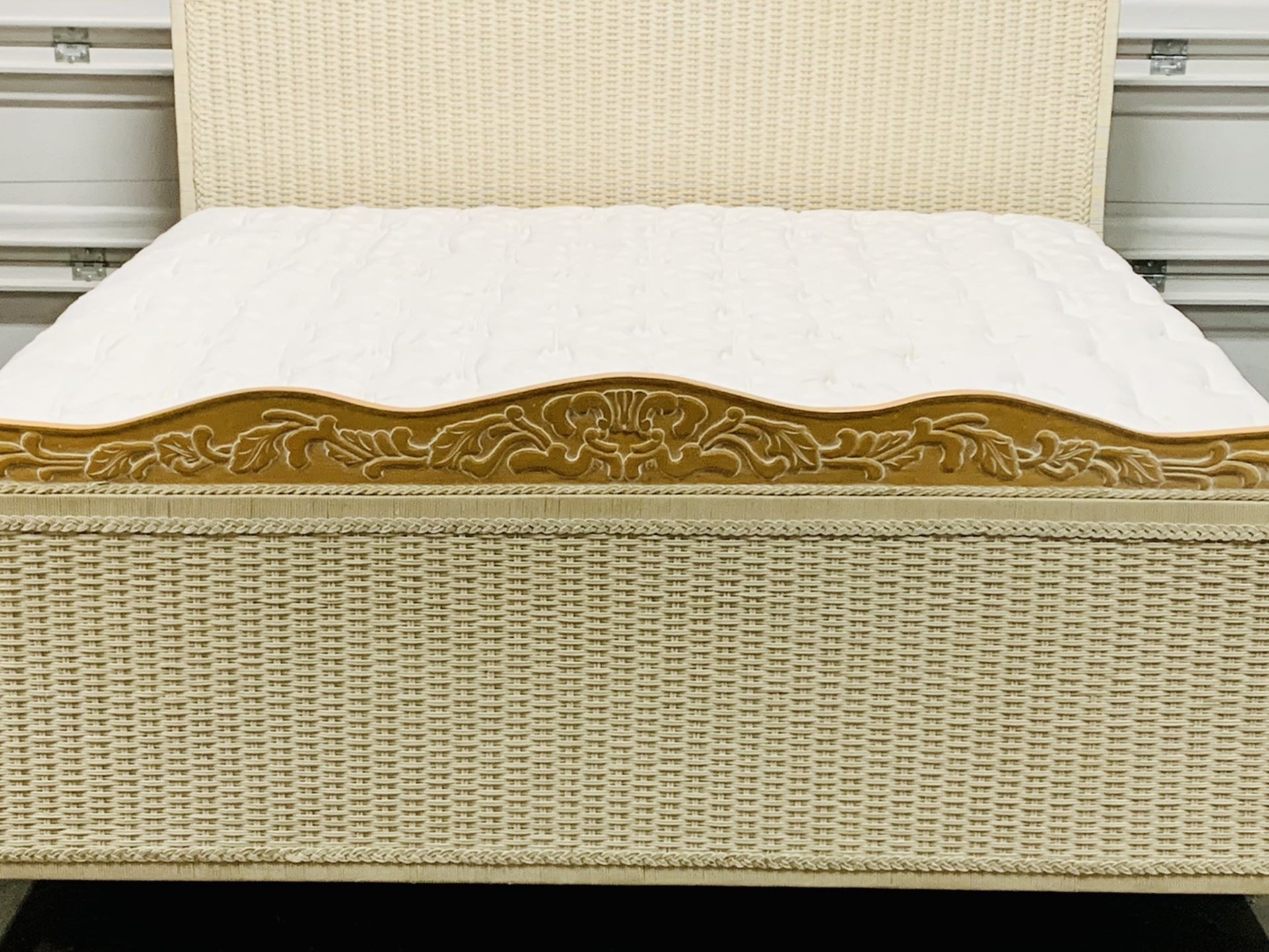 Pier 1 Imports Jamaica Collection King Bed Serta EVENTIDE Mattress-Box Spring w/ Wicker Head/Foot Board-Frame