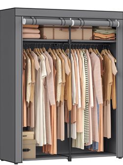 SONGMICS Closet Wardrobe Portable Clothes Rail w/ Non-Woven Fabric Cover - Gray