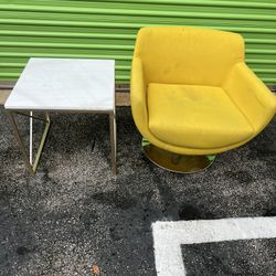 Yellow Single Chair With Side Table End Table Single Sofa Chair