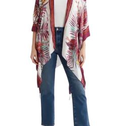 NWT Vince Camuto Parrot Wrap Scarf Ivory Burgundy