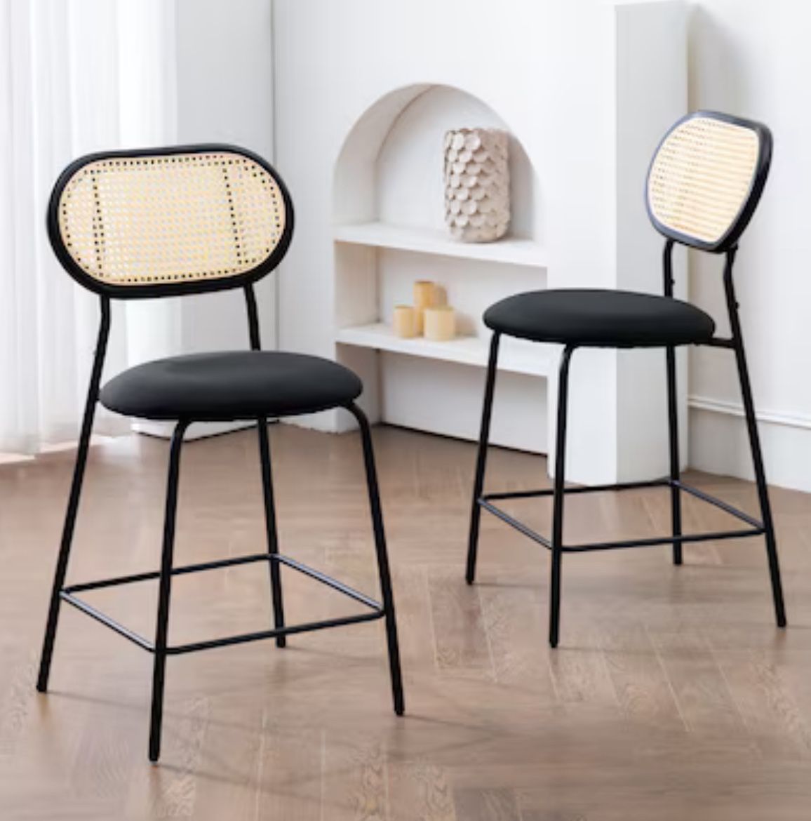 LUE BONA Black Velvet 24.0-in H Counter height Upholstered Metal Bar Stool 2 -Pack