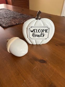 White Ceramic Pumpkin and Acorn Fall Decor Set