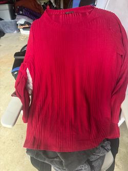 Red Ribbed Knit Crewneck Sweater