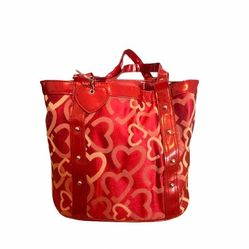 Red Heart Print Tote Bag – Y2K Style Patent Leather Trim Cute Valentine Aesthetic