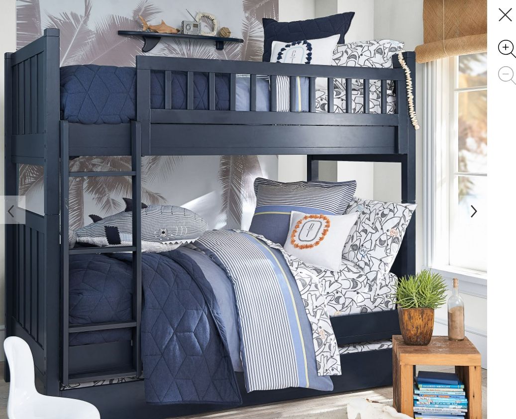 Pottery Barn Kids Bunk Bed Twin Over Twin w/ Trundle - Navy, Includes Mattresses
