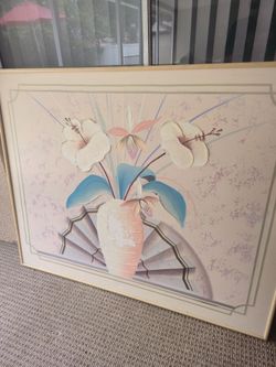 Painting Framed Artwork Flowers Flower Vase 6 ft x 4 ft Vintage Floral Beachhouse Condo Wall Decor
