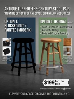 Modern or Antique Turn-of-the-Century Solid Oak Stool Pair - ONLY $199