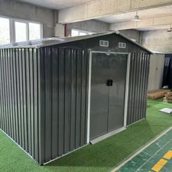 (New in box need assemble)10x8 8’ L x 10’ W x 6.’ H galvanized steel Metal Storage Shed Outdoor Garden Backyard 8’x10’ Storage 