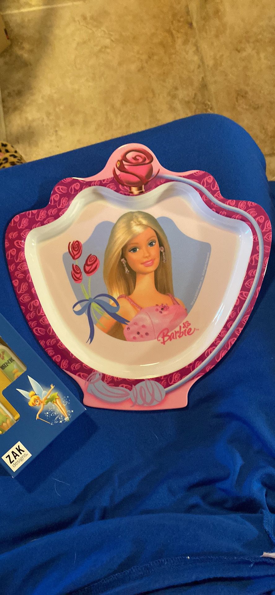 Barbie Melamine Plate And Fork And Tinkerbell Spoon Set