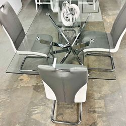 Silver Glass Top Dining Table Spiral Base