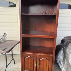 Cherry Wood Hutch Bookshelf Stereo Cabinet Light Adjustable Shelves
