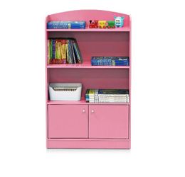Bookshelf with 3 Shelves and Storage Cabinet, Pink (37*24)