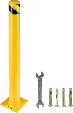 Safety Bollard 48-4.5 Safety Barrier Bollard 4-1/2" OD 48" Height Yellow Powder Coat Pipe Steel Safety Barrier with 4 Free Anchor Bolts for Traffic-Se