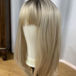Long Blonde Wig With Bangs