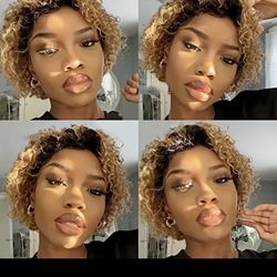 100% Human Hair Pixie 1b/27 Lace front Wig