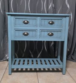 Blue 4-Drawer Console Table with Slatted Shelf