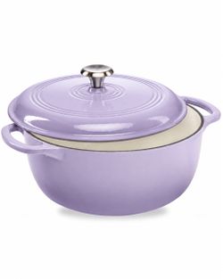 Lavender Mist-Cast-Iron Dutch Oven Kitchen Cookware w/ Enamel, Handles - 6qt