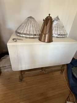 Pair Of Tiffany lamps, Folding Farm Table, Copper Jug