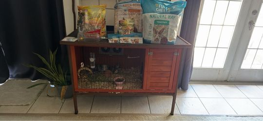 Large Cypress Wood Rabbit Hutch & Complete Setup
