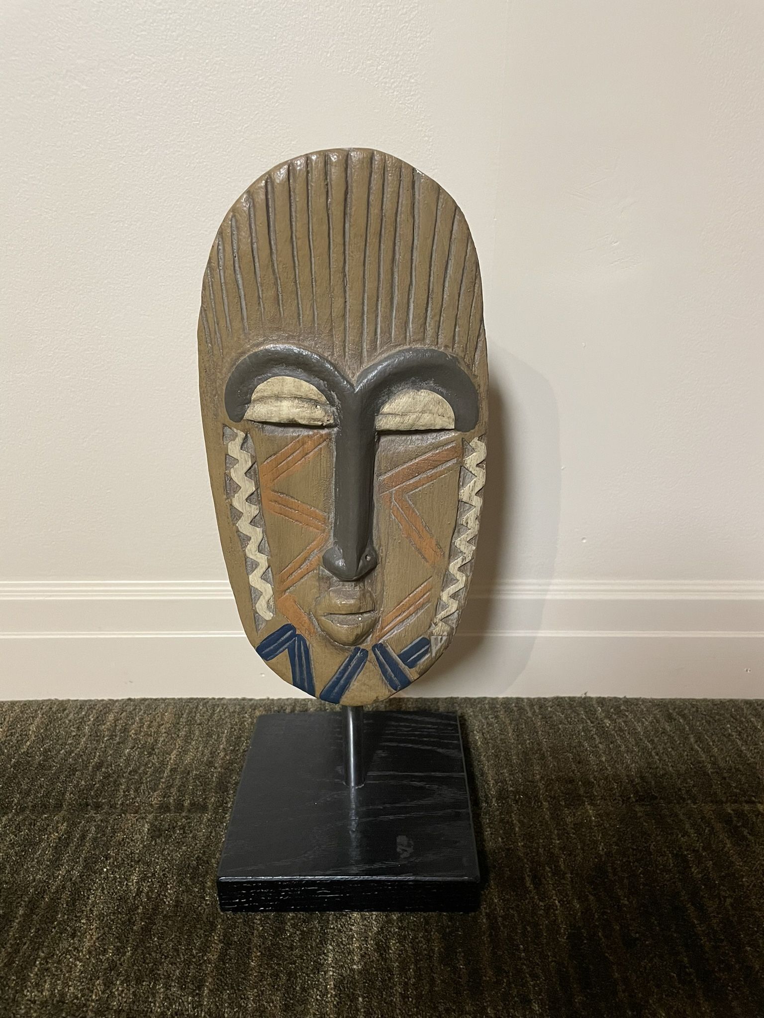 African Wood Mask On Lucite Stand