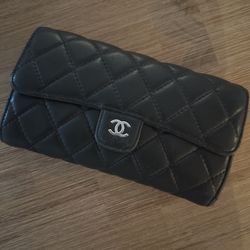 7” calf skin leather black wallet
