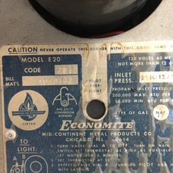 Economite E20 Gas Conversion Burneruns nice . If you have this in your old boiler now,grab this . Very hard to find parts If at all.