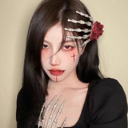 Skeleton Hand Hair Clip with Rose