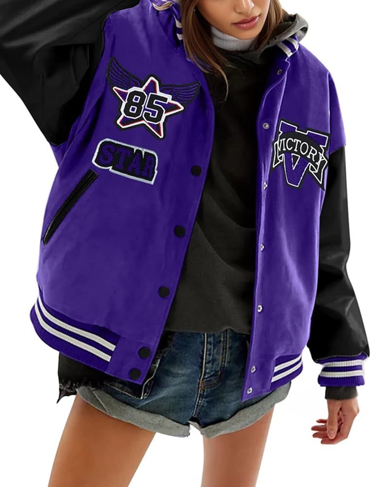 Large Women’s Varsity Jacket Baseball Purple