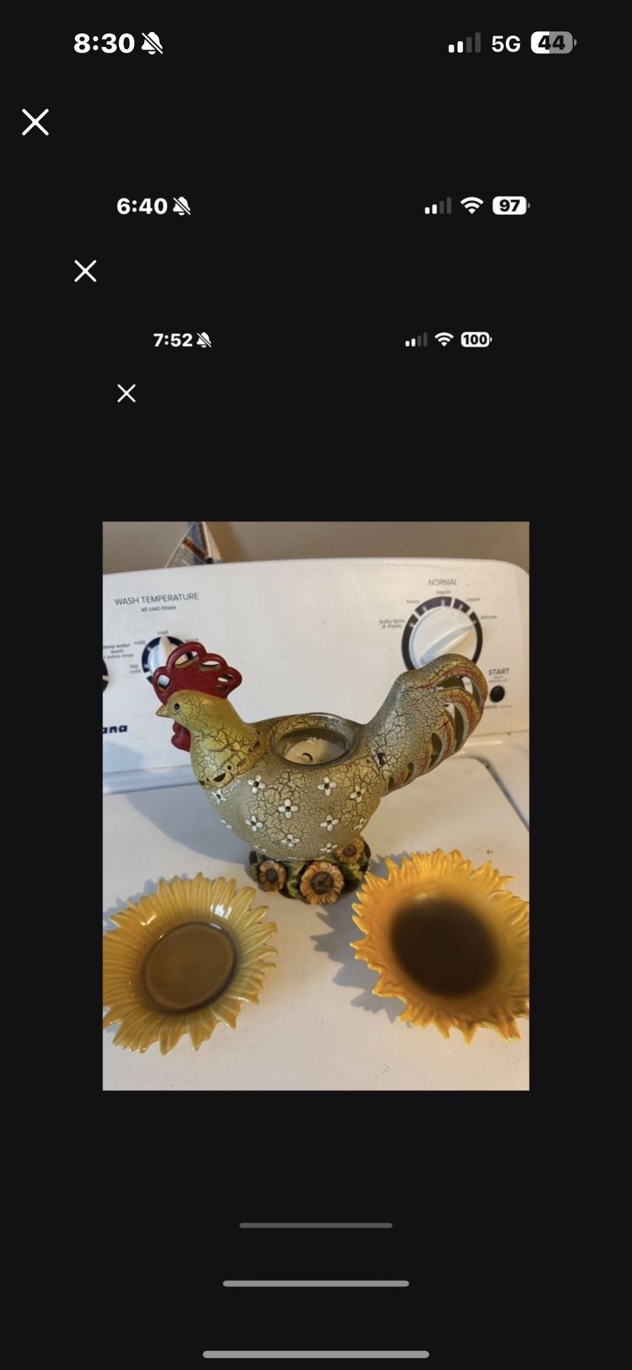 Last Chance Vintage Rooster Candle Holder And Sunflower Candle Dishes