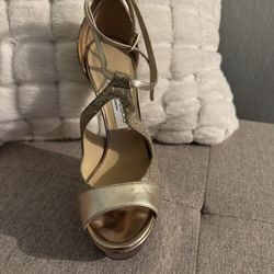 Jimmy Choo Gold Platform Heels Pre Owned Size 8.5