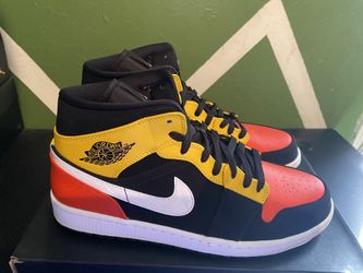 Jordan 1 Mid Black Amarillo orange Size 11
