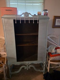 Vintage Gray Painted Armoire Cabinet